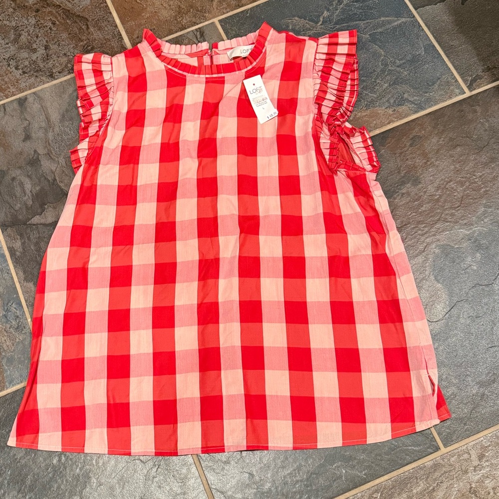 NWT LOFT Redish/Pink Plaid Top